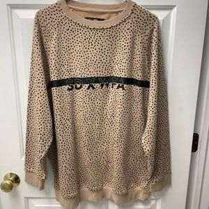 Sarah’s Day White Fox Beige and Black Polka Dot Sweater